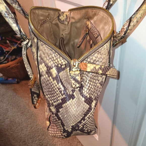 Michael Kors Embossed Python Print Riley Satchel Tote Bag - Picture 4 of 7